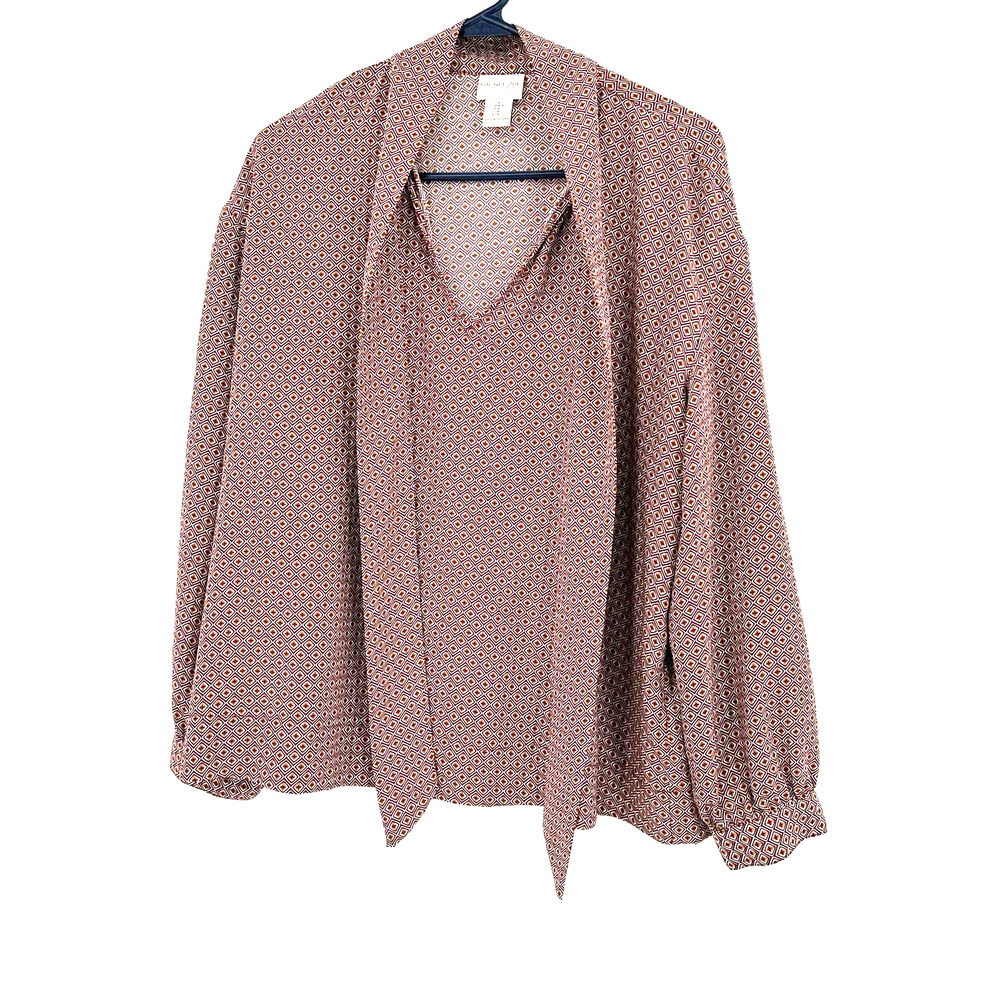 Rachel Zoe size medium long sleeve blouse top shirt‎ geometric pattern bow